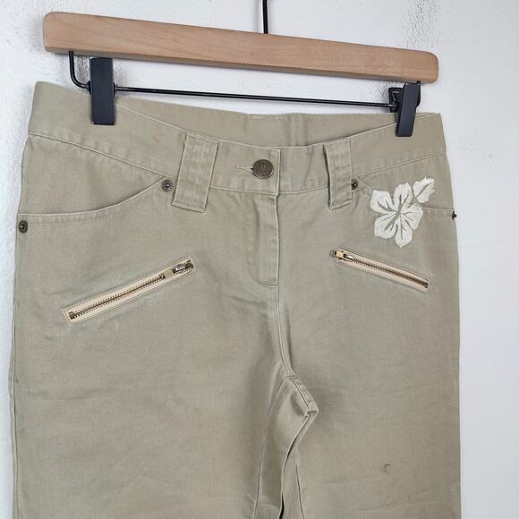 Vintage Y2K Aldo Gianne Embroidered Pants Womens Medium Tan Floral Butterfly - Picture 2 of 10